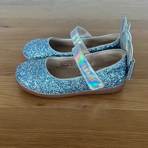 Glittery Blue Kids Dress Shoes with Bow